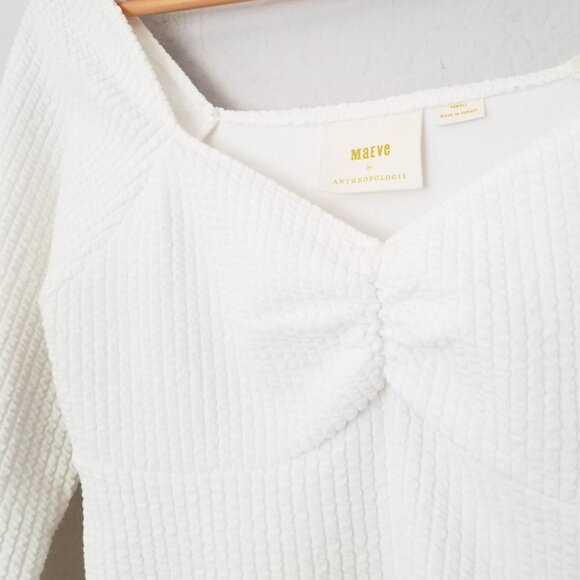 Maeve By Anthropologie Textured Sweetheart Knit Top Ivory White Size XS $78 - Picture 13 of 15